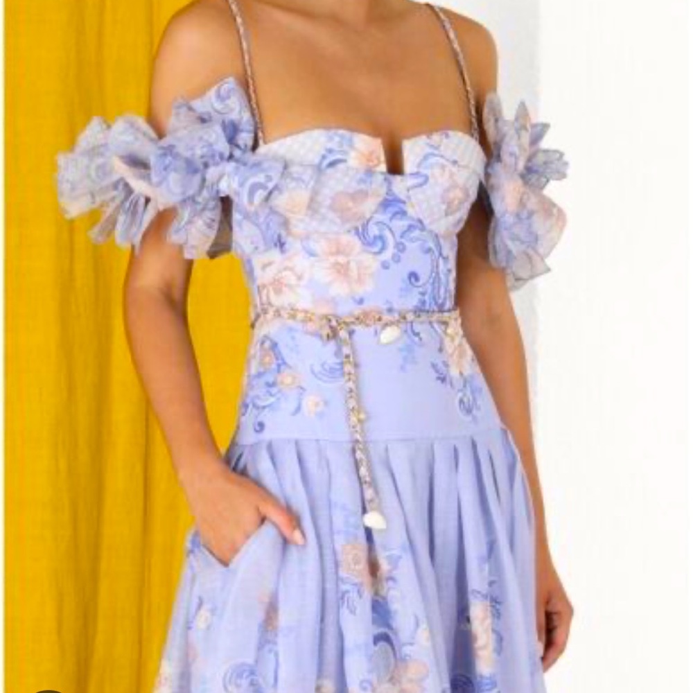 Zimmermann Blue Postcard Bow Bodice Dress size AU 2